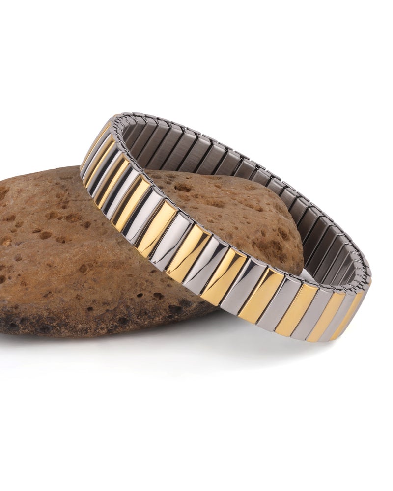 TAAHIRA Elastic Silver & Gold Band Bracelet - Image 2